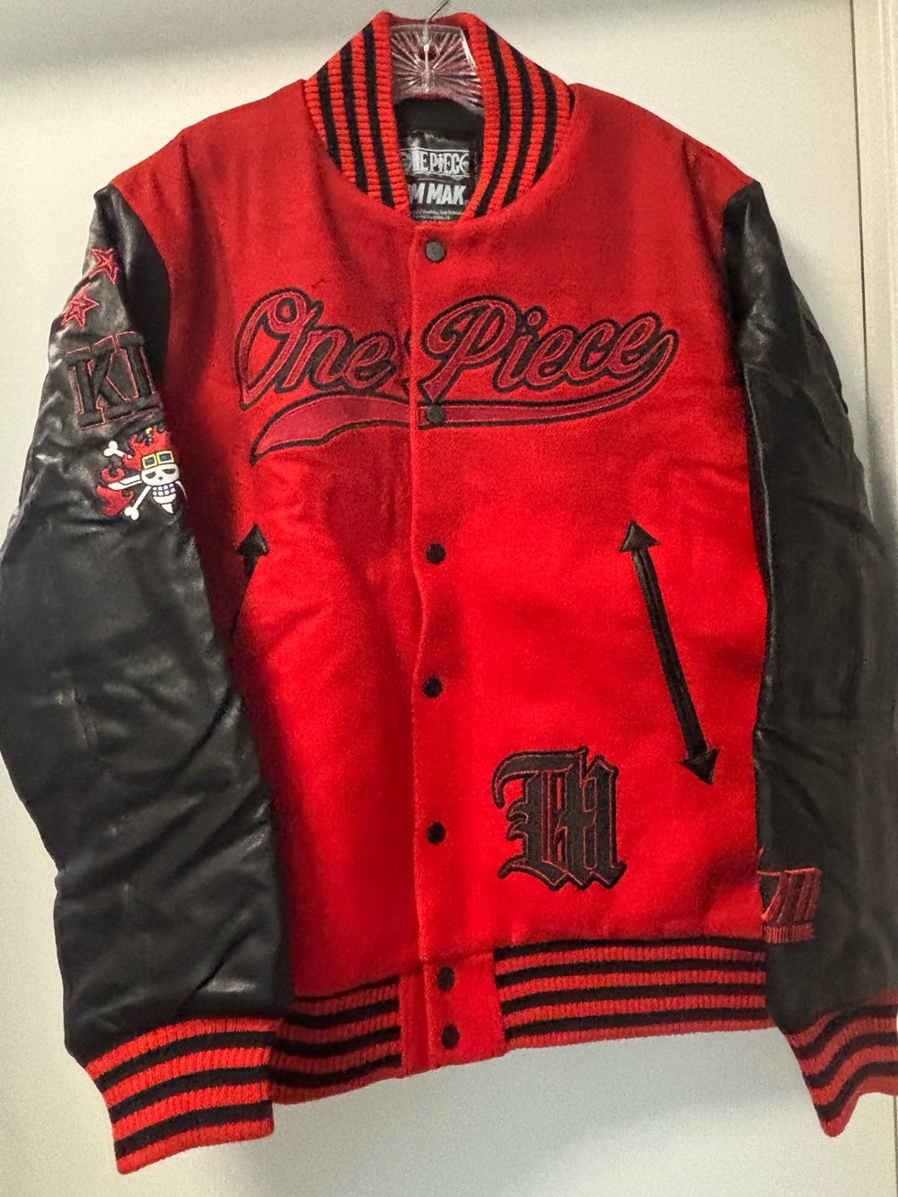 Onepiece Red & Black Men's Letterman Bomber Jacket